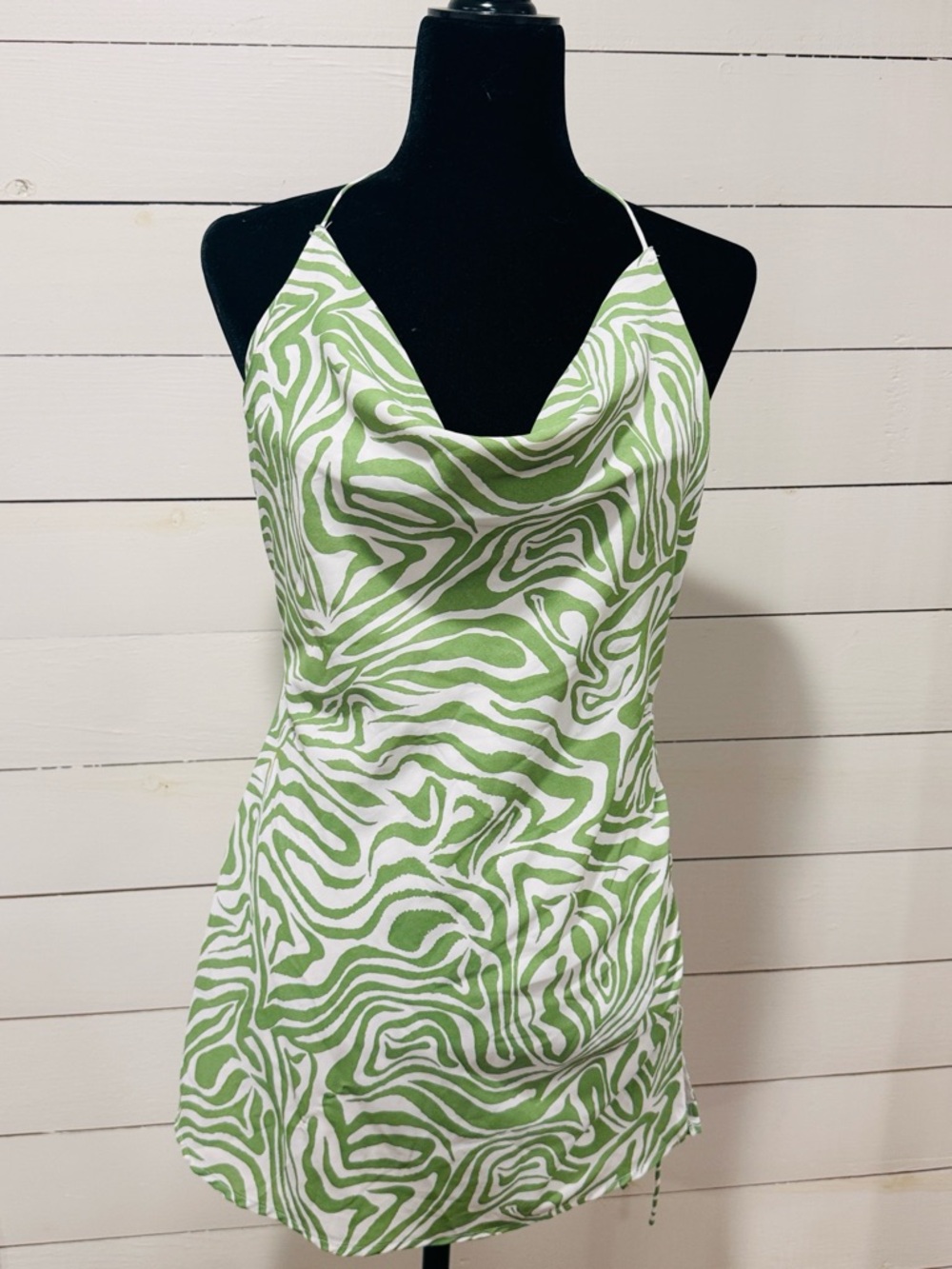 Le Lis Green and White Zebra-Print Slip Dress